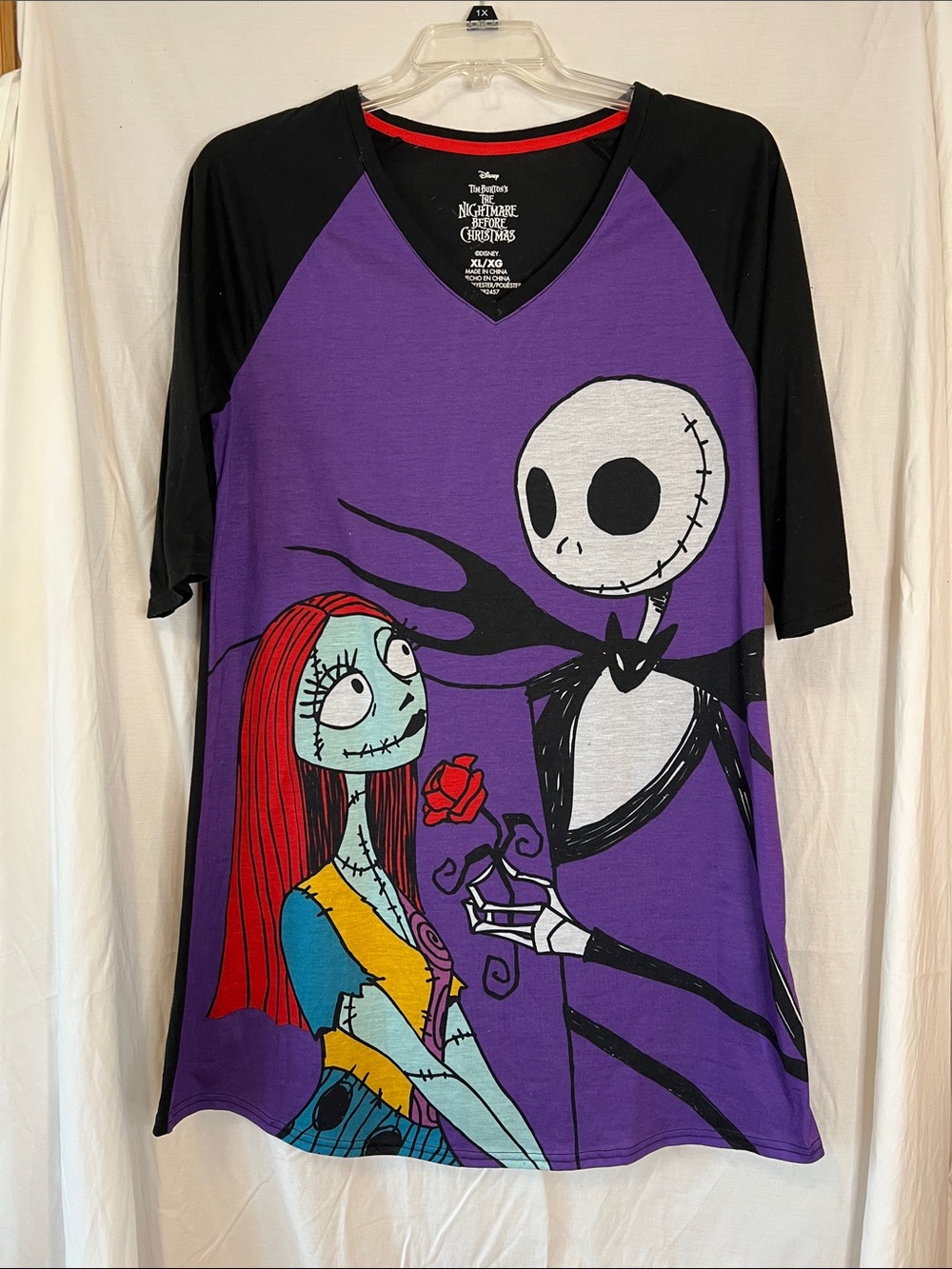 Disney Purple & Black Raglan Tee with Jack Skellington & Sally Graphic